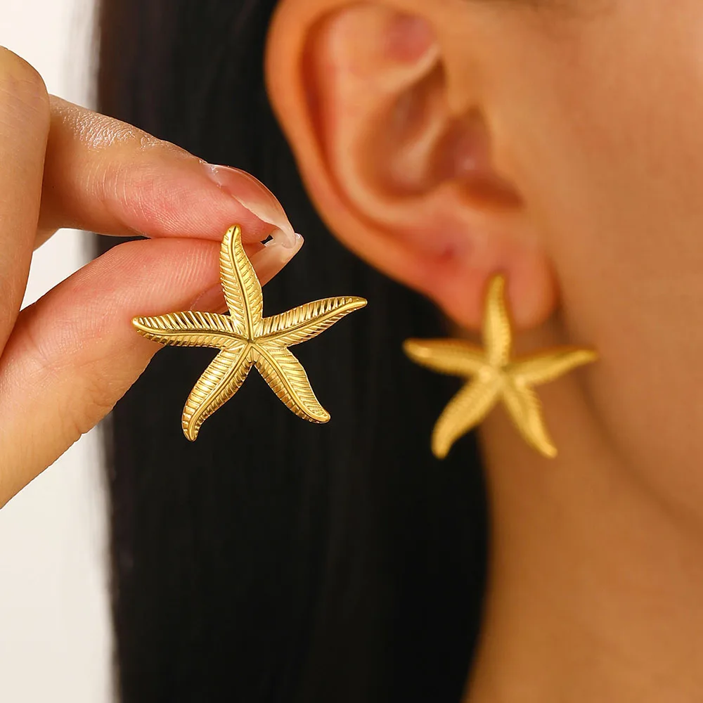 

2025 new starfish gold-plated stainless gold-plated earrings, high-quality waterproof earrings, wife gifts