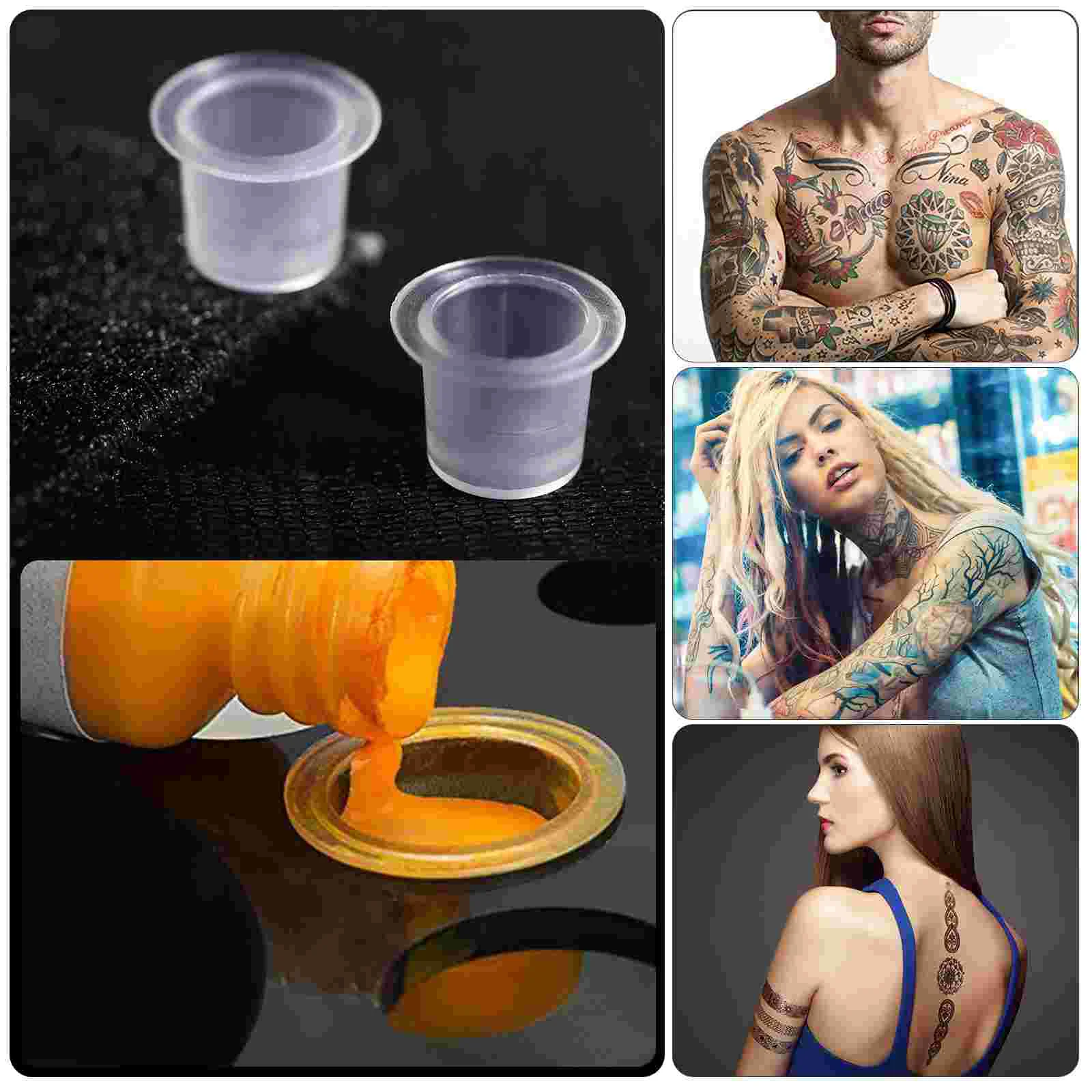 100pcs Ink Caps Disposable Ink Cups Permanent Eyelash Makeup Eyebrow Tattooing Pigment Container Kits Supplies 8mm Size S (White