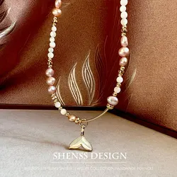 Vintage Natural 5-6mm Baroque Pearl Shell Necklace Women's Jewelry Copper Plated 14k Gold Accessories