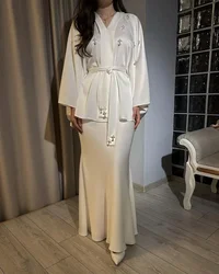 Customized Vintage Mermaid Two Pieces Prom Dresses Long Sleeves Beadings Pleated Satin Floor Length Formal Party Dresses