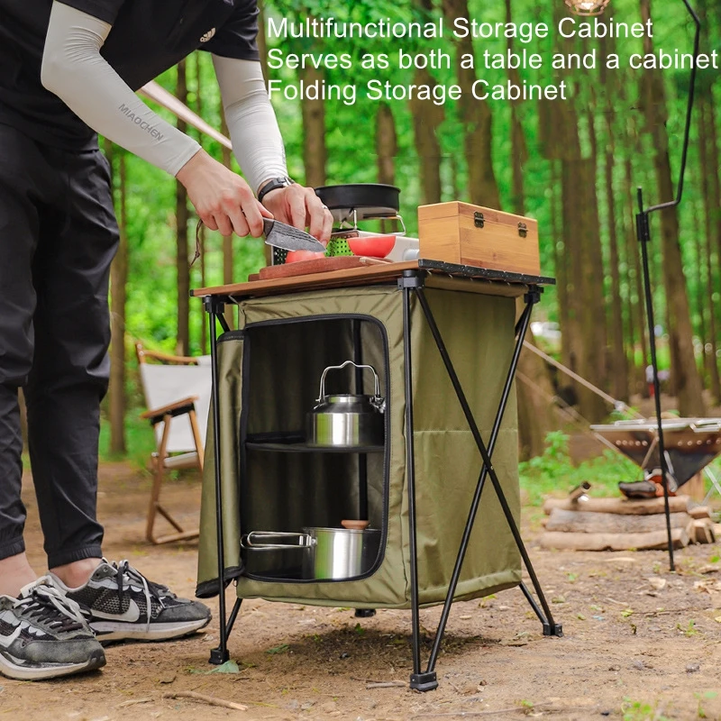 Outdoor Camping Folding Storage Cabinet – Portable, Multifunctional Aluminium Alloy Dual-Purpose Table and Cabinet for Camping