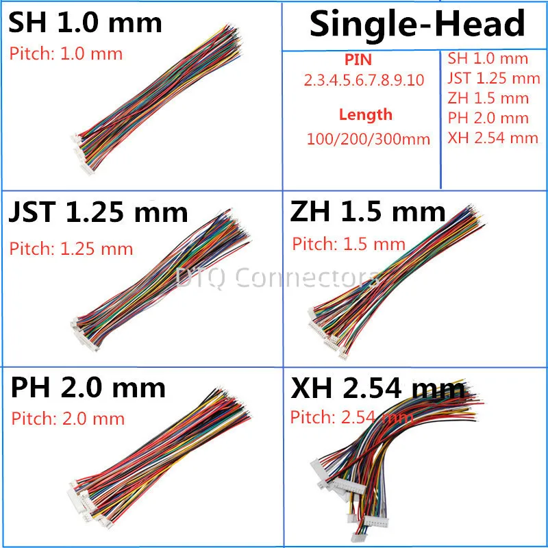 10PCS 1.0 1.25 1.5 2.0 2.54 SH/JST/ZH/PH/XH 1.0MM 1.25MM 1.5MM 2.0MM 2.54MM Female Plug Connector With Wire 2PIN /3/4/5/6/7/10P