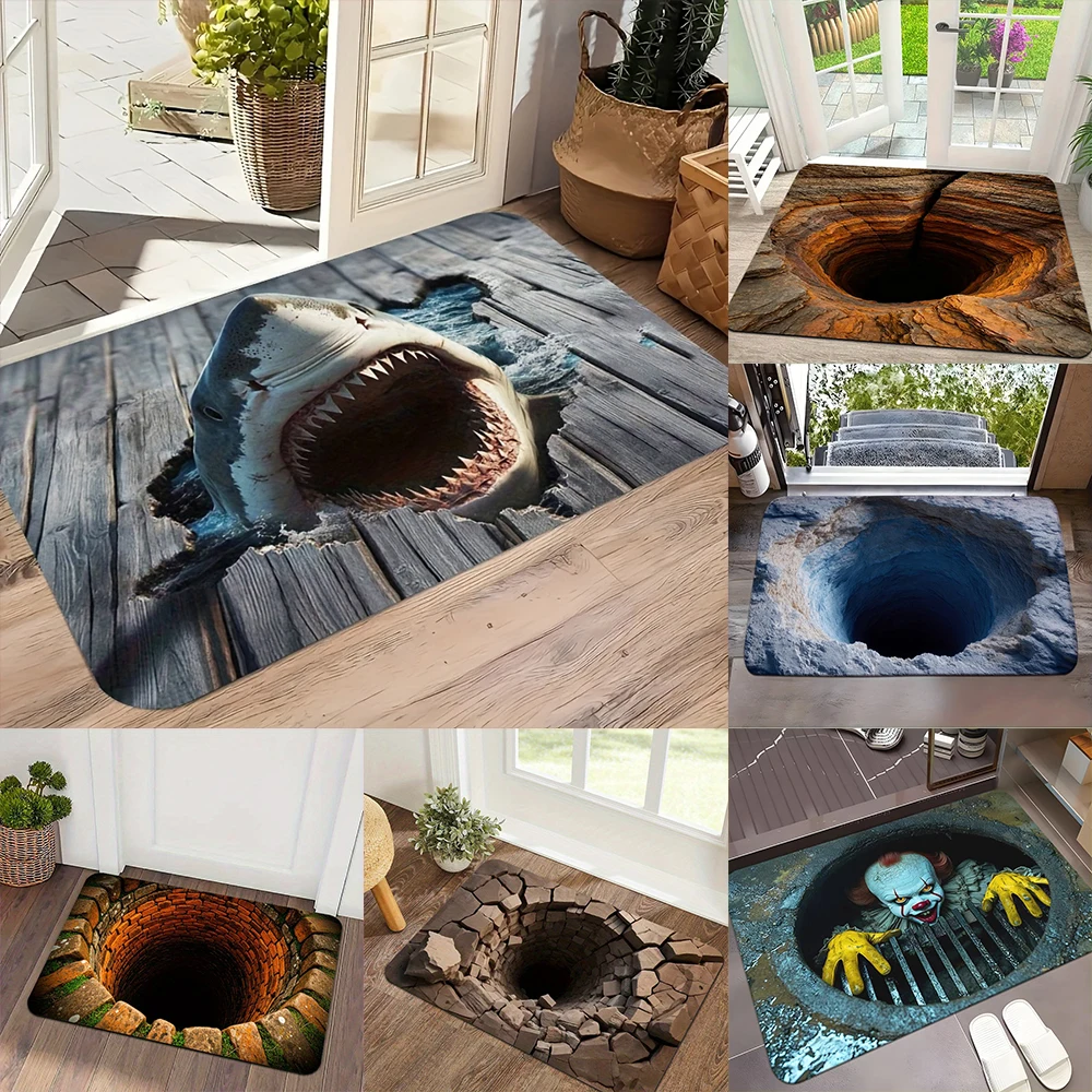 2D Flat-1pc 3D Hole Floor Door Mats , Suitable for entrance, kitchen, living room, rectangular carpet decoration.