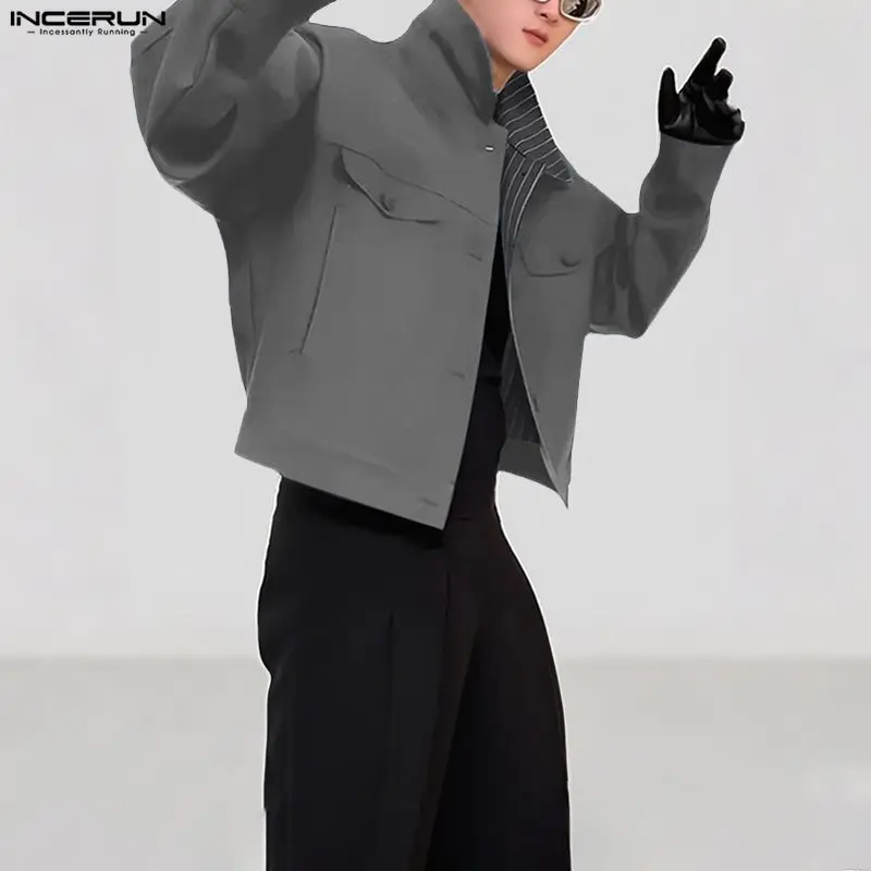 

INCERUN мужские куртки в стиле пэчворк с лацканами и длинными рукавами на пуговицах мужские укороченные пальто уличная одежда свободные модные повседневные тонкие куртки мужские S-5XL