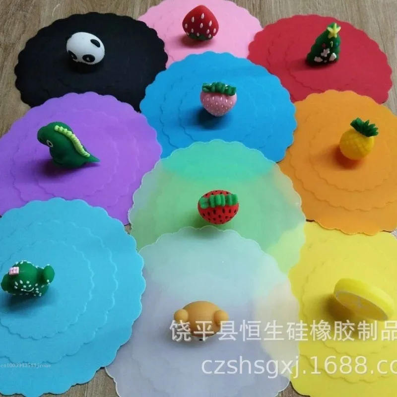 10cm Reusable Silicone Cup Cover Cute Seal Suction Cup Cover Dustproof Leakproof Tea Coffee Lids Cap Cup Accessories