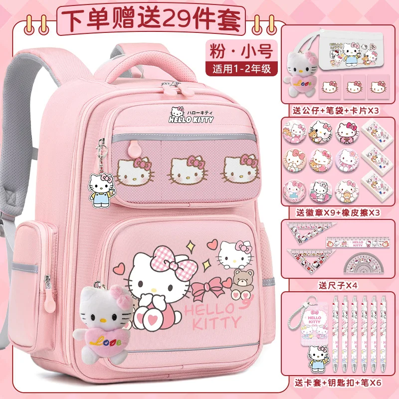 Sanrio-mochila escolar de Hello Kitty para estudiantes, resistente a las manchas, informal y ligera, con hombrera, impermeable, de gran capacidad