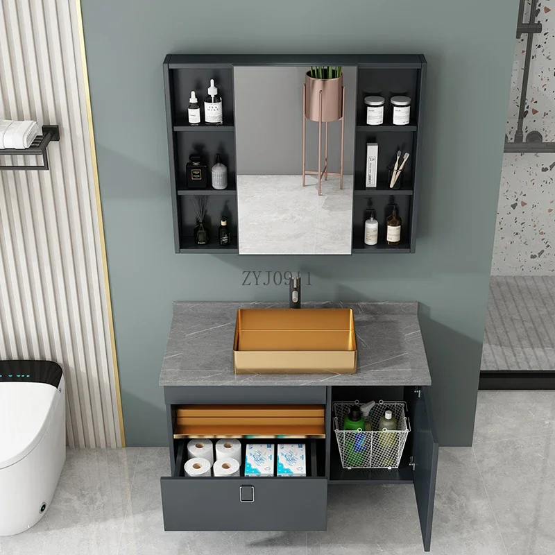 Bathroom Cabinet Stainless Steel Basin Modern Bathroom Table Wash Face Wash Basin Cabinet Combination