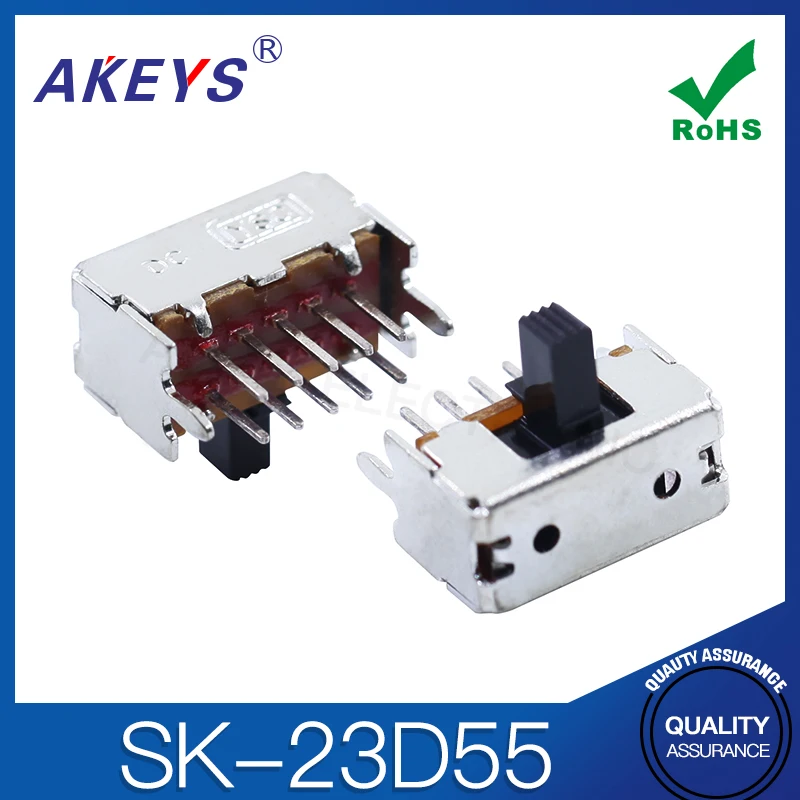 10pcs SK-23D55 (2P3T) Toggle Switch With 10-pin 3 Positions, And 2 Fixed Feet, Horizontal Sliding Switch