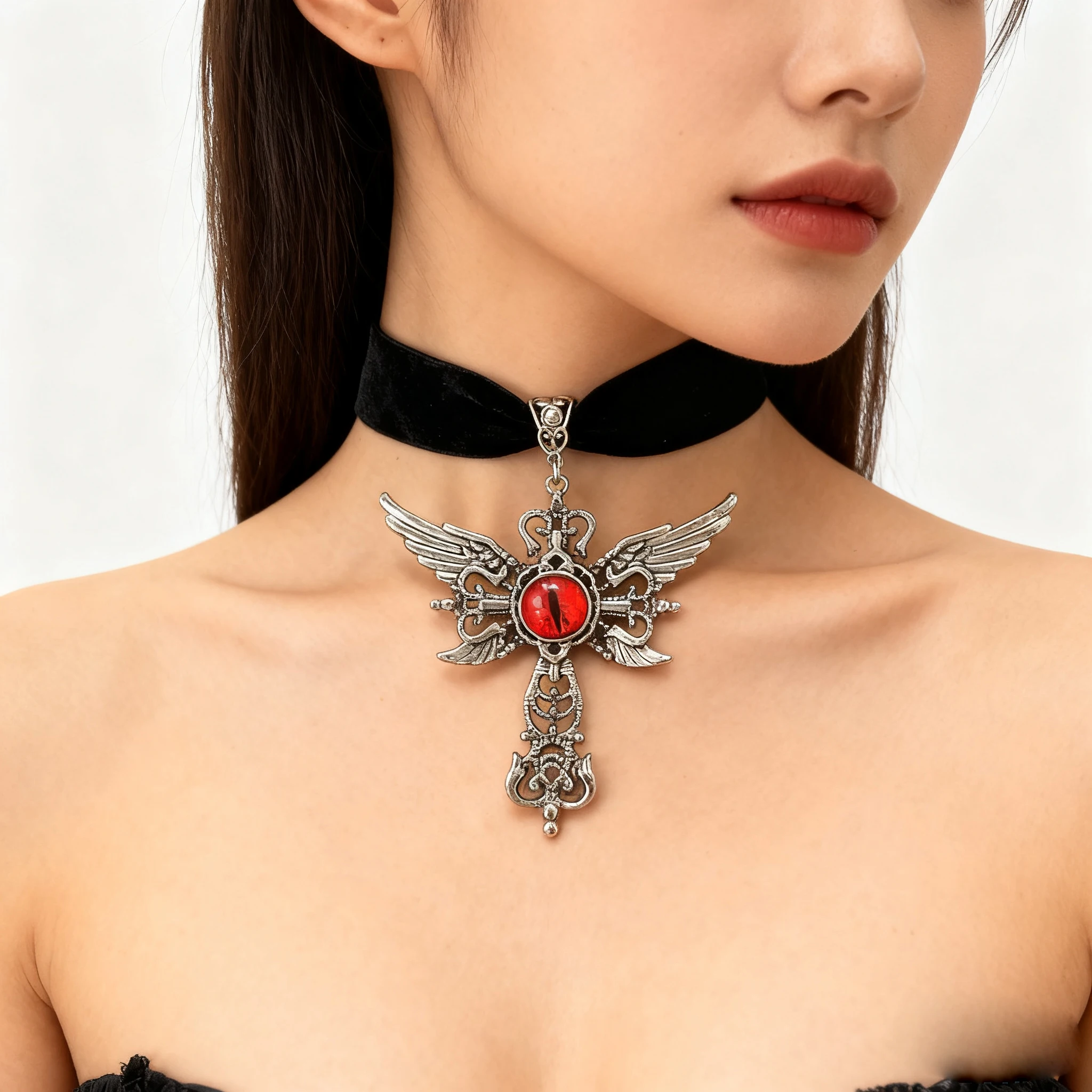 1 Piece Gothic Evil Eye Wings and Cross Black Velvet Adjustable Necklace for Women Y2K Jewelry Halloween Party Jewelry Gifts