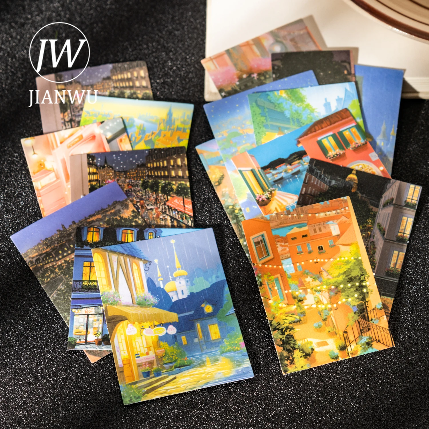 JIANWU Starlight Illuminate Life Series Vintage Night Street Landscape Material Collage Sticker Creative DIY Journal Stationery