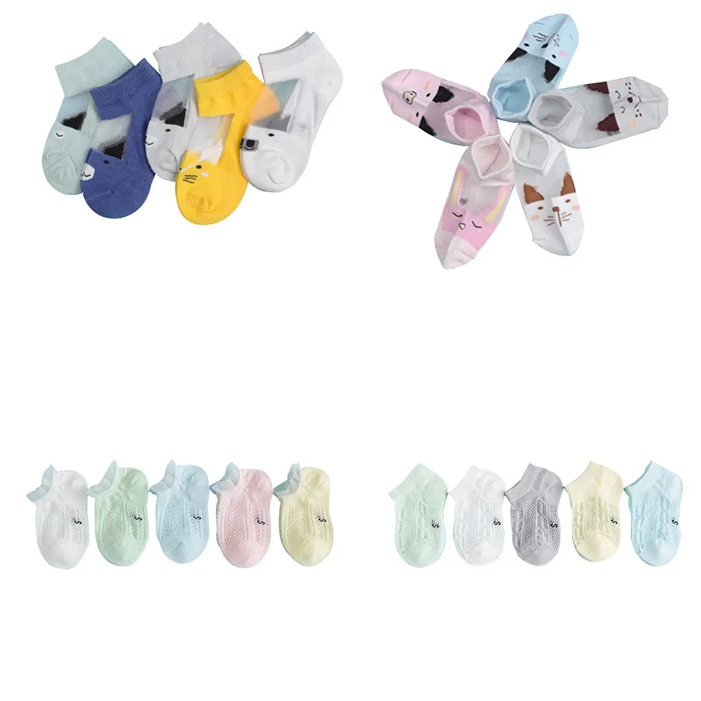 5 Pairs Baby Socks Summers Infant Baby Cotton Mesh Thin Socks Breathable Boys Girls Hollow Lace Socks