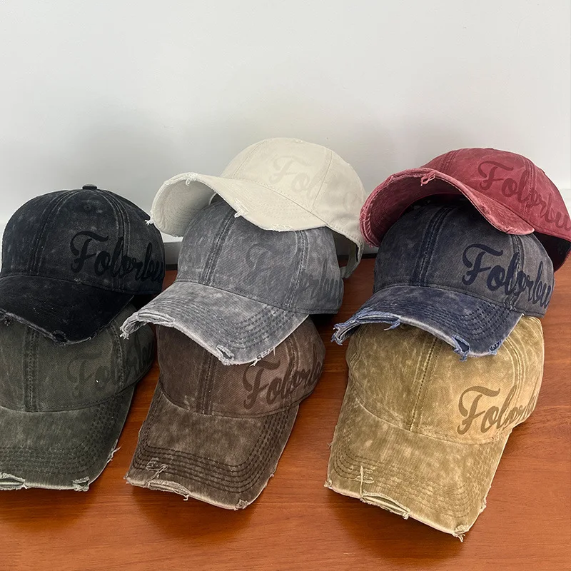 

Unisex Cotton Vintage Washed Baseball Cap with Letter Print Adjustable Retro Distressed Hat Daily Streetwear Caps for Men Women