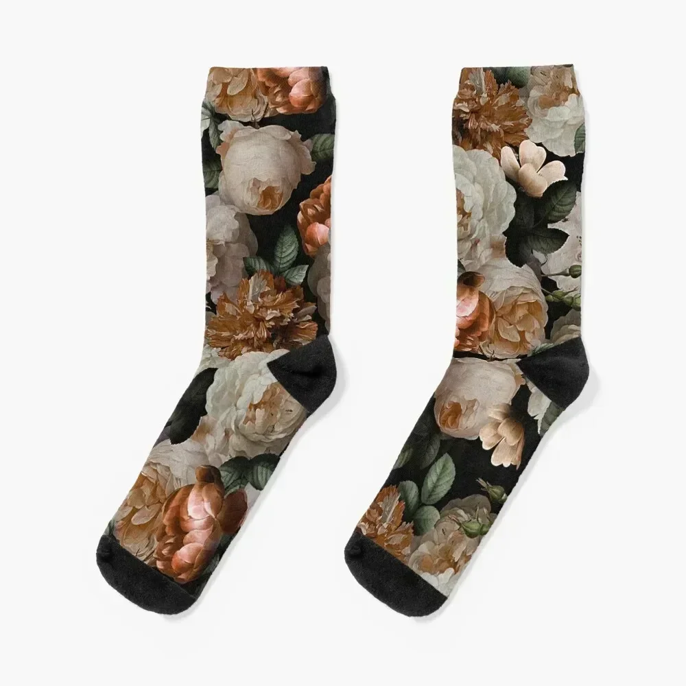 

Antique Jan Davidsz. de Heem Lush Roses Flowers On Black Pattern Socks fashionable custom sports anti-slip Socks Women's Men's