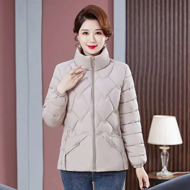 2025 Autumn Down Cotton-padded Jacket Plus Size Middle-aged Women Small Cotton-padded Jacket New Cotton-padded Jacket Thickened