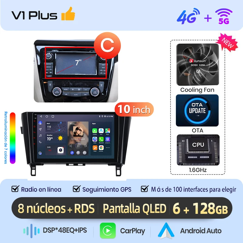 Junsun Radio VozAI voor Qashqai J11 X-Trail3 2013-2017 draadloze CarPlay AndroidAuto autoradio 2DIN met Bluetooth DAB+ GPS RDS