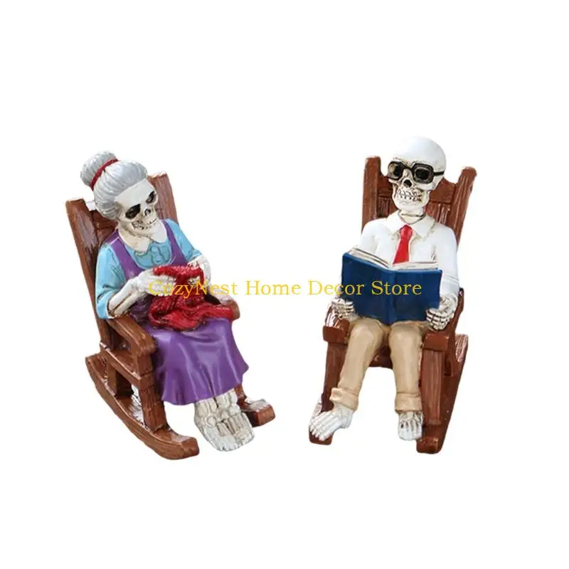 92MF Married Couple Rocking Chair Sculpture Premium Resins Decorative Showpiece For Bookshelf Entryway
