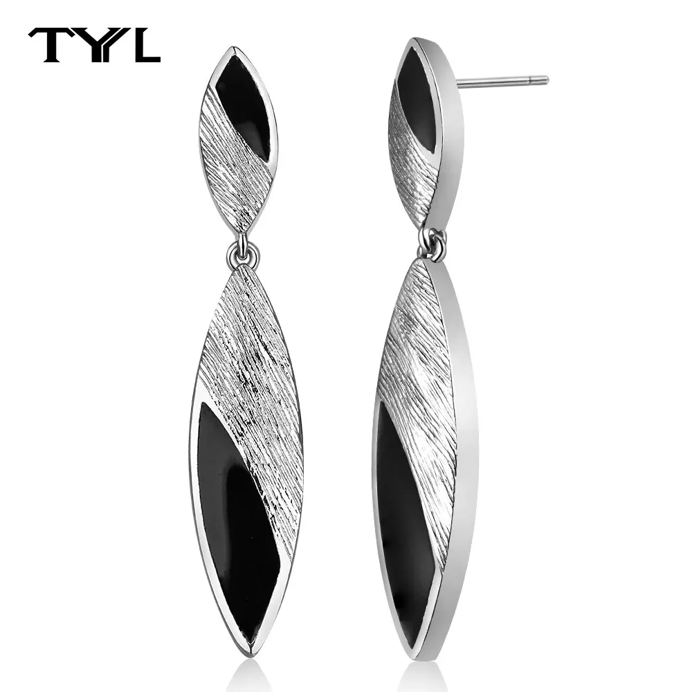 

TYYL Long Water Drop Earrings for Women European Frosted Dangle Earrings Party Punk 925 Silver Needle Black Shell Jewelry Gifts