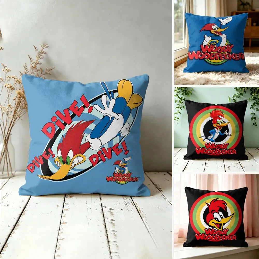 Woody W-Woodpecker Logo Cushion Cover Square Decorative Throw Pillow 40x40cm For Sofa Bedroom Living Room Home Decor