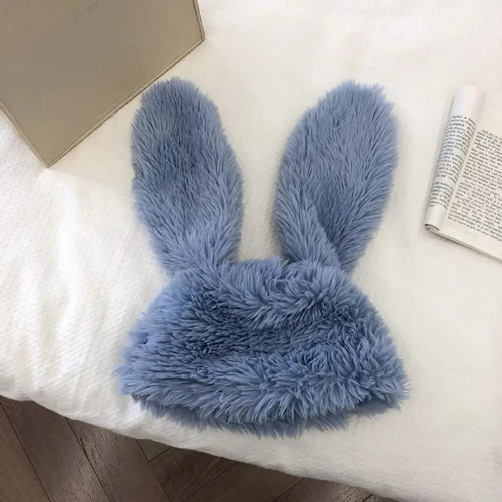 Korea Design Lovely Big Rabbit Ears Plush Beanie Hat Women Autumn and Winter Warm Protective Ear Novelty Knitted Cold Hat Wigs