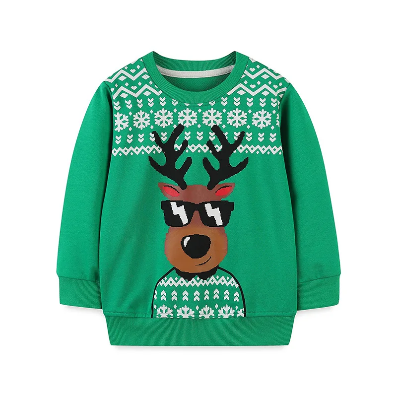 

Children Xmas Clothes Autumn Winter Christmas Kids Sweatshirts Cartoon Round Neck Long Sleeve Pullover Wear for Boys Girls