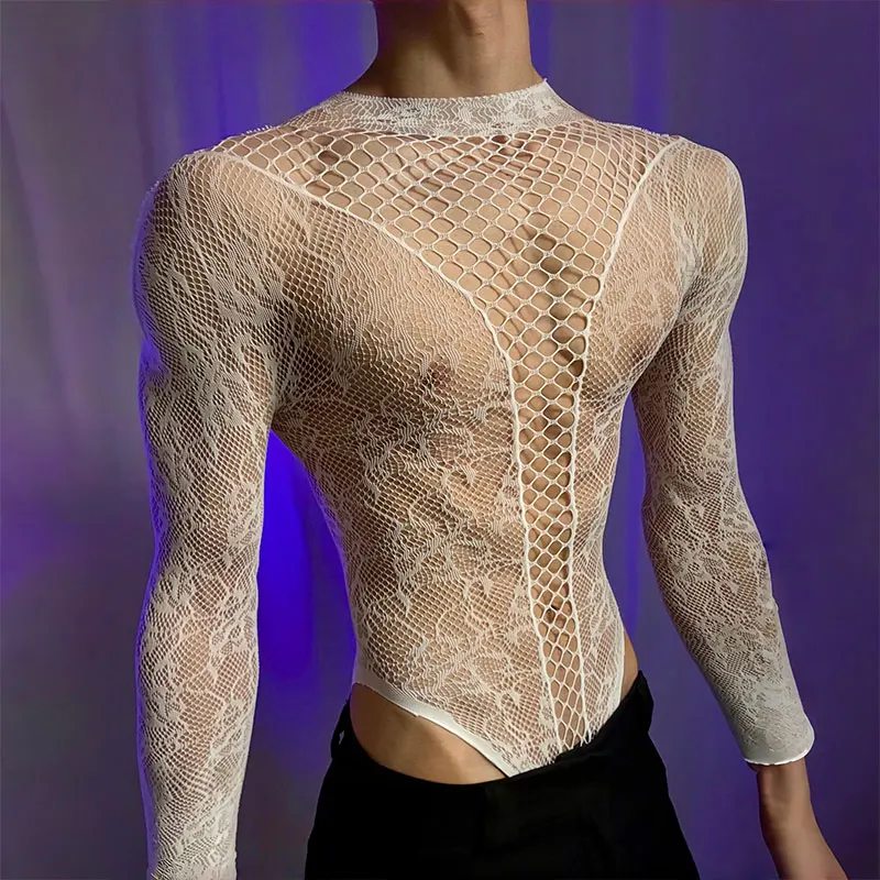 2026 New Men's Long Sleeve Tight-fitting T-Shirt Cutout Backless Short-Sleeve Sissy Top Round-Neck Sheer Summer Fitted Tank Vest