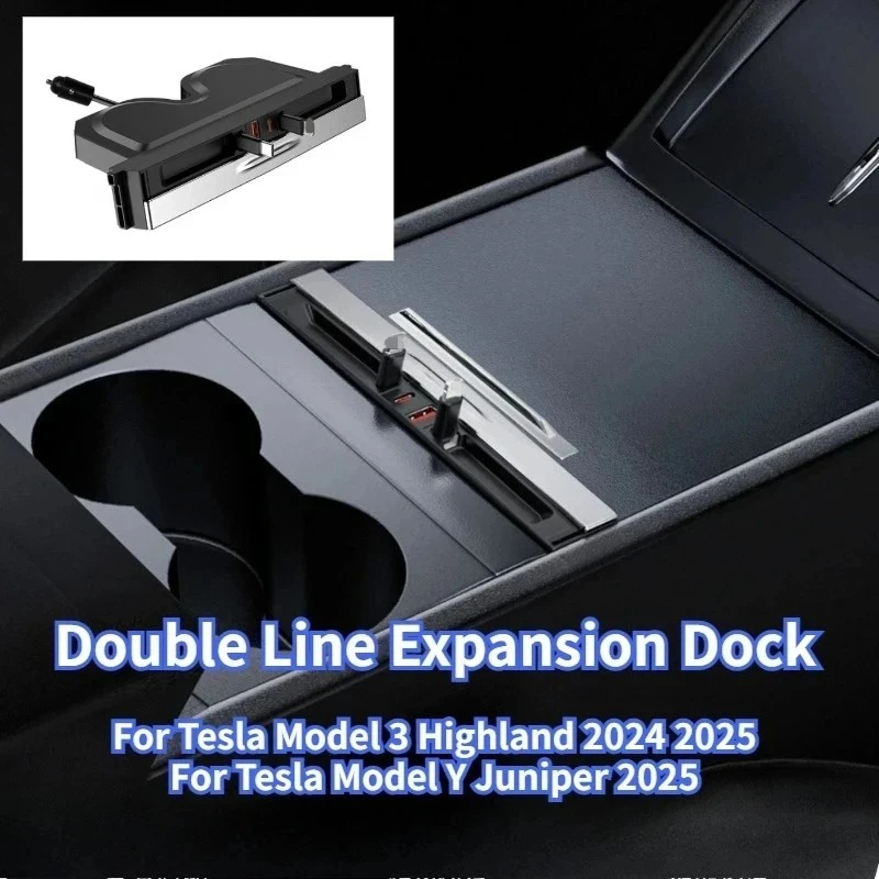 

For Tesla Model Y Juniper 2025/Model 3 Highland Central Control Docking Station 65W Multifunction 1 To 4 Fast Charging TYPE-C