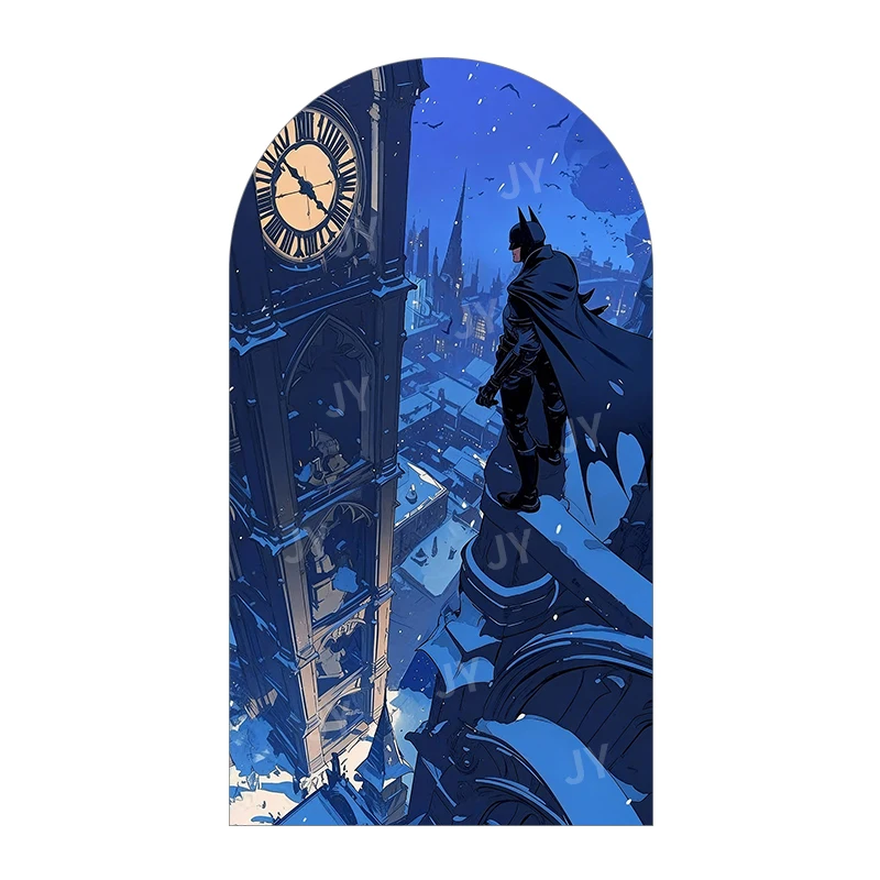 Batman Blue Moon Night Theme Arch Backdrop Cover Clock Tower Cartoon Background For Kids Birthday Baby Shower Party Decoration - Image 4