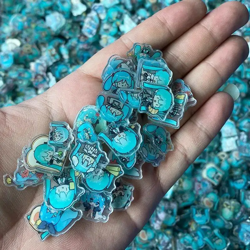 110 Uds Hatsune Miku 2cm colgante acrílico Anime Kawaii parche hecho a mano accesorios Diy llavero de dibujos animados PP Clip parche juguetes regalos