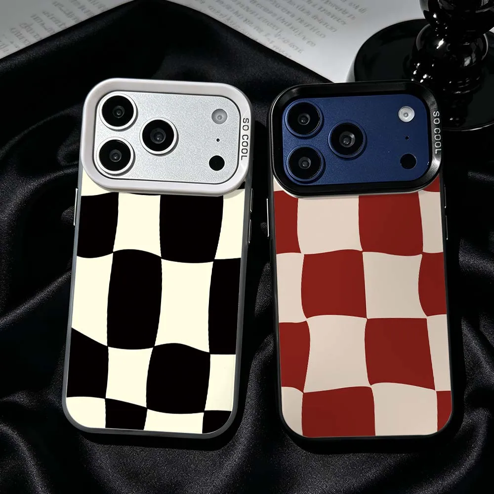 

Wavy Checkerboard Black Phone Case For iPhone 17 Air 16 15 14 13 12 Mini 11 Pro Max Plus Shockproof Plating Matte Cover