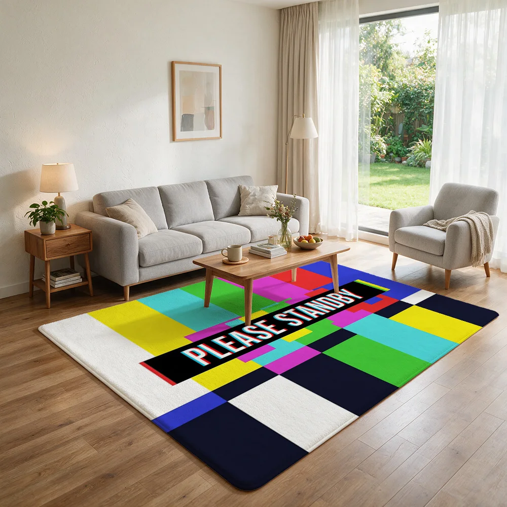 Vintage TV Test Pattern Flannel Non-Slip Floor Mat Soft Plush Rug Water Absorbent Bath Rug Entryway Floor Carpet Living Room