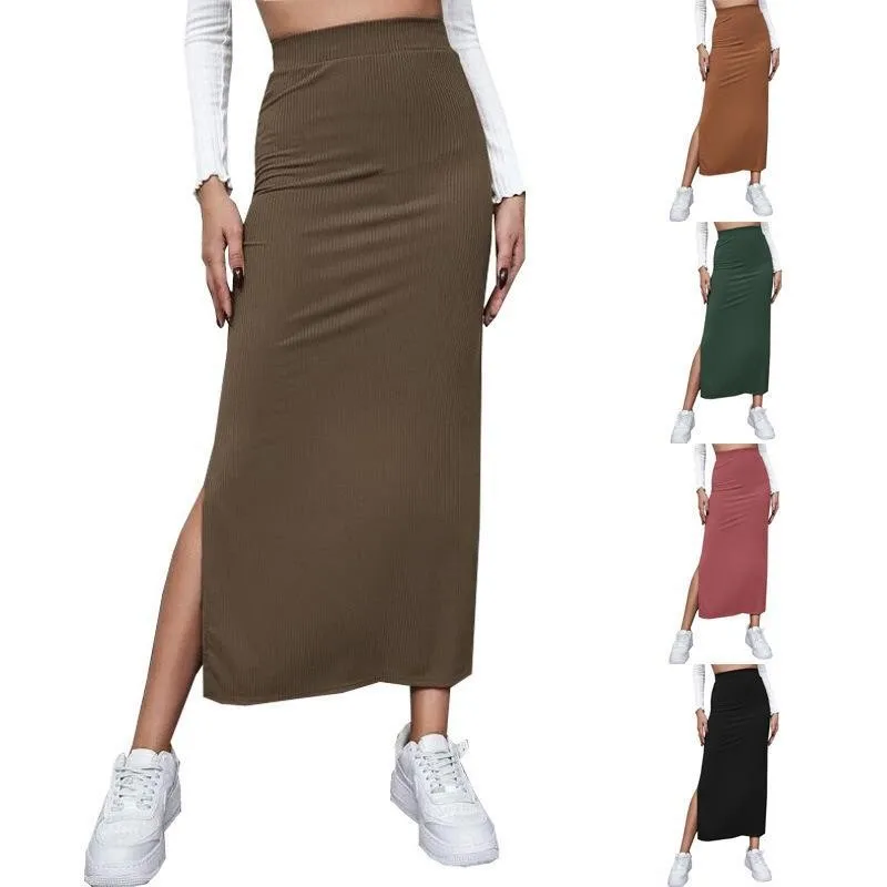 Women's Summer Skirt Solid Color Casual Long Skirt High Waist Side Slit Maxi Skirt Olive Green Black Pencil Skirt Women 2026