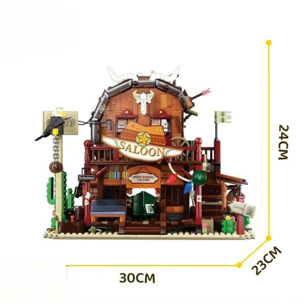 MOC Western Town Eiche Barrel Taverne Bausteine Set Wüste Hütte Saloon Bar Hotel Haus Idee Spielzeug Für Kinder Geburtstag Geschenke