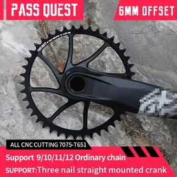 PASS QUEST 6mm Offset Bicycle Chainring 38/40/42/44/46T Gravel Cross-Country and Road Bike Sprocket for SRAM 3 Bolt MTB