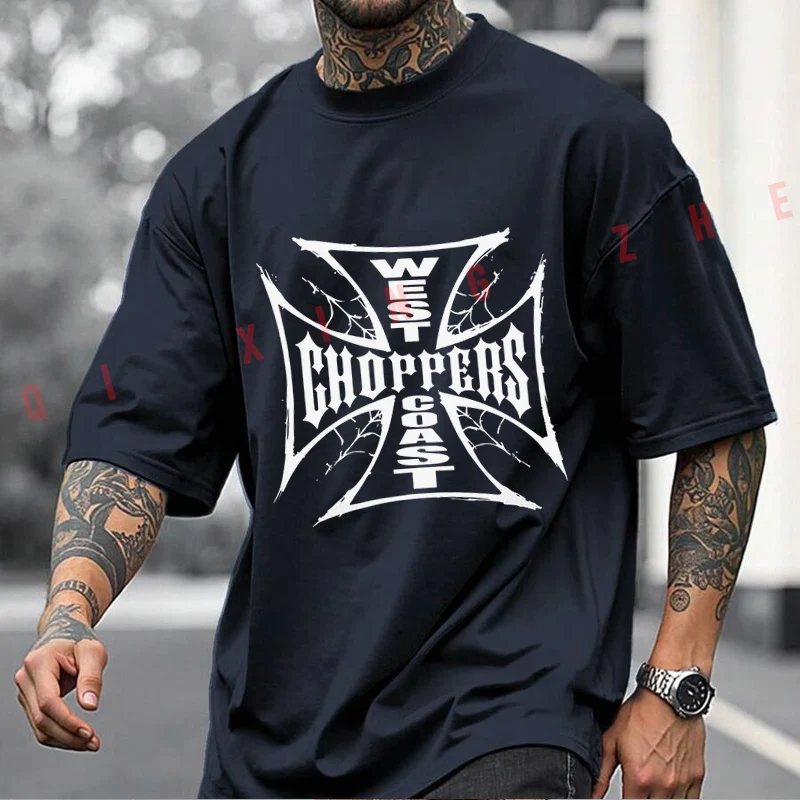 Chopper Motorcycle Pattern Motorcycle T-shirt Men And Women Cotton Casual Tshirt Short-sleeve O-neck Tops
