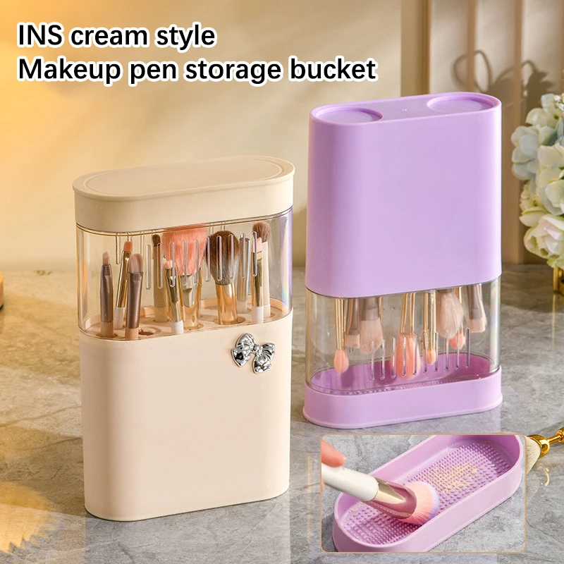 Makeup Brush Dustproof Storage Box With Lid Puff Washer Sponge Cleaning Drying Rack Holder Cosmetic Brush Organizer 13 Holes