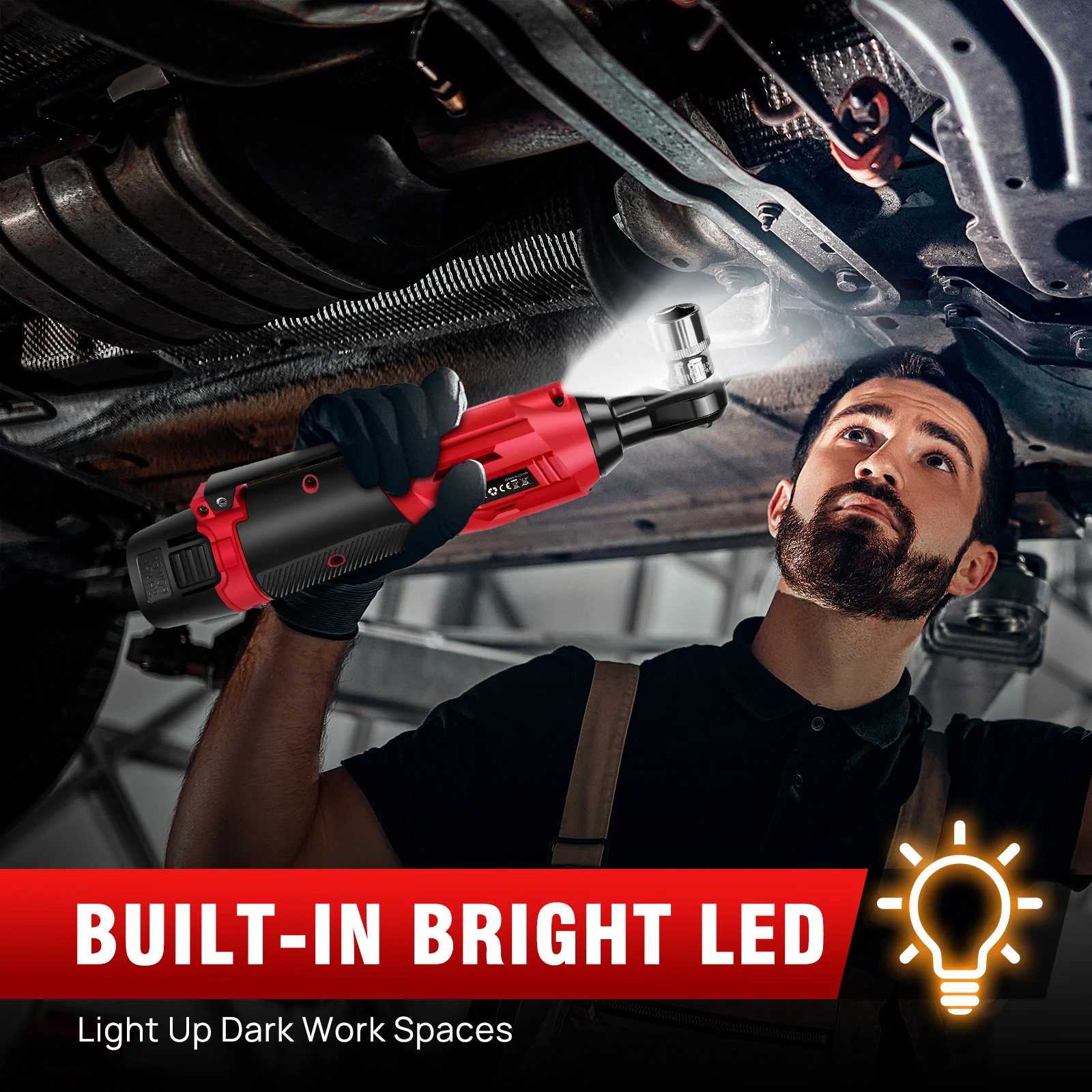 مفتاح ربط بسقاطة كهربائي لاسلكي 200 نانومتر 3/8 بوصة، 90 °   مفتاح ربط زاوية 12 فولت أداة شاحن + 7 مقابس، بطاريتين