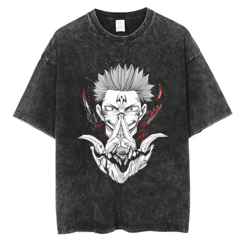

Fashion New BANDAI Jujutsu Kaisen Spell Back To Fight Five Knotweed Black T-shirt Washed with Pure Cotton Around B Bone Youtai