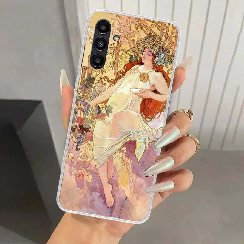 Alfons Mucha Primavera Phone Case for Samsung Galaxy A15 A25 A35 A55 A14 A24 A34 A13 A53 A12 A52S A23 A33 A24 A34 A03S A04S A02S