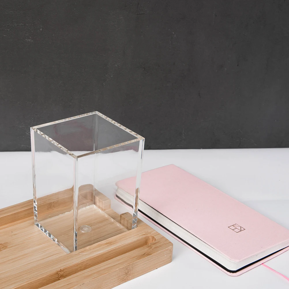 

Acrylic Pen Holder Holders Pencil Cup Makeup Brush Square Desktop Stationery Organier