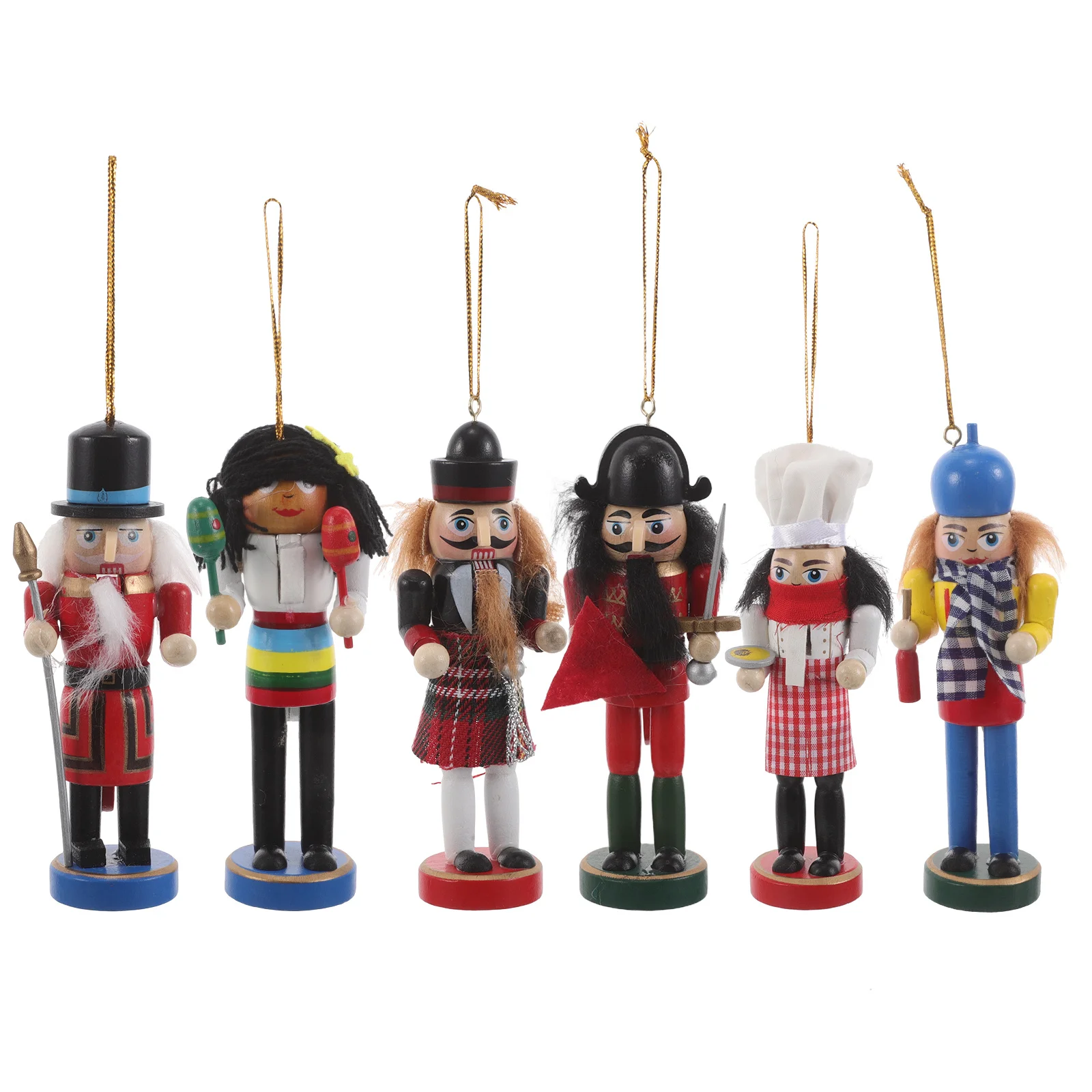 

6Pcs Christmas Nutcracker Wooden Ornaments Handcrafted Soldier Pendants Holiday Decor Xmas Party Supplies Nutcracker