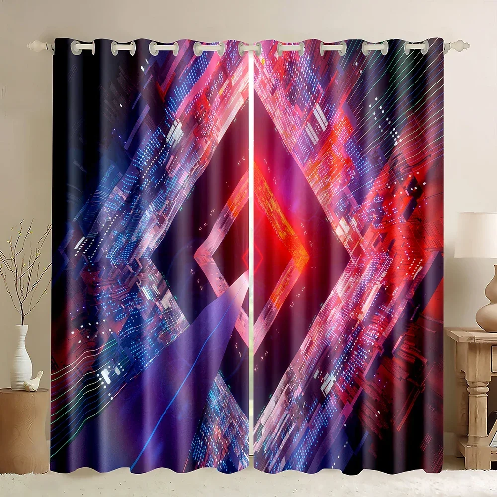 3D Geometry Window Curtain,Abstract Geometry Cube Theme Window Blackout Curtains Rainbow Print Curtains Creative Home Decors