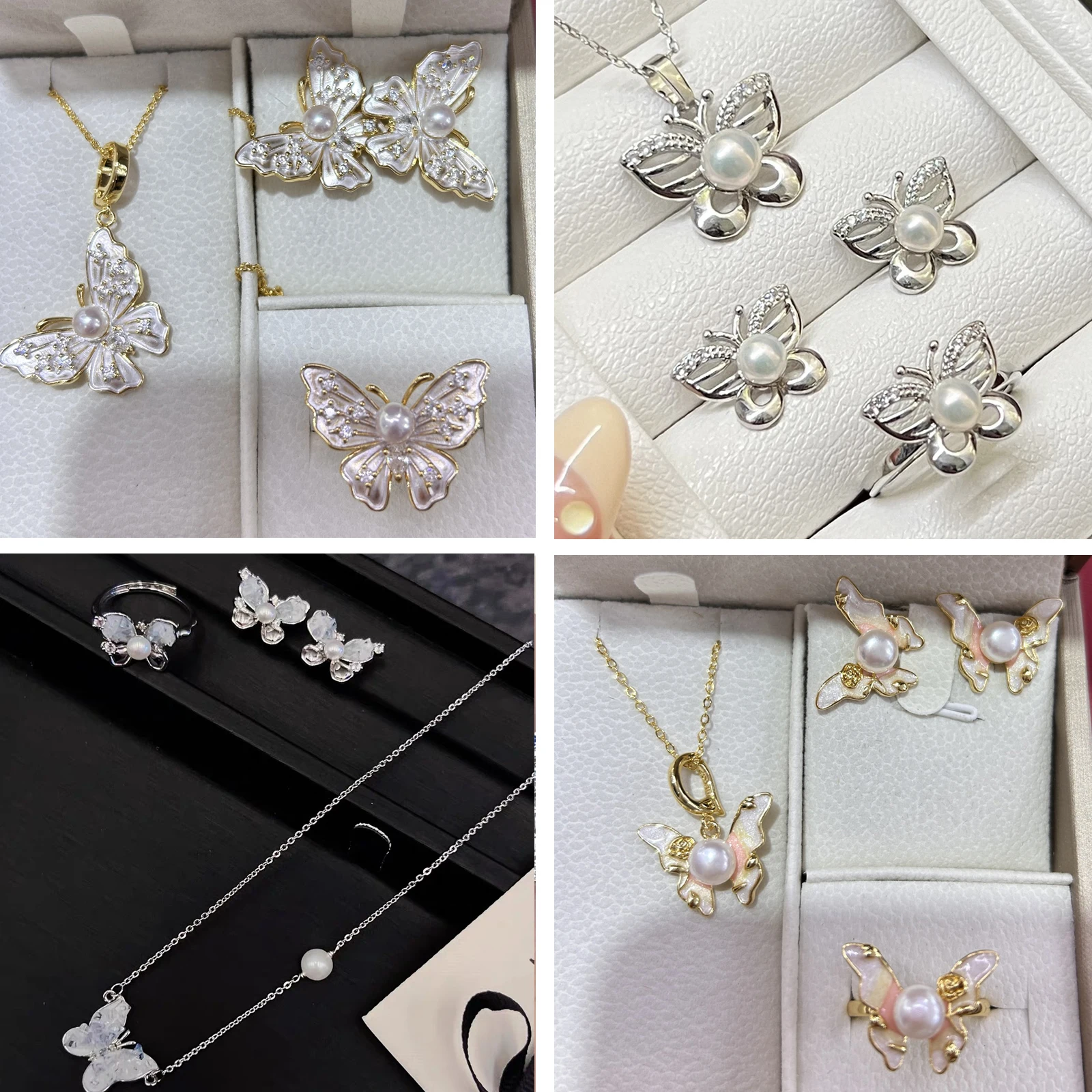 Natural freshwater pearls butterfly jewelry set necklace earrings bracelet birthday gift