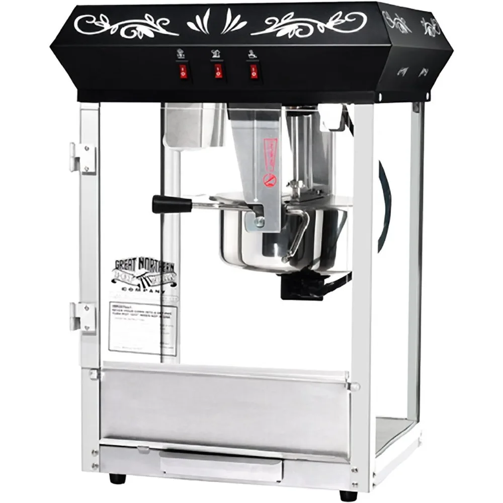Popcorn Machine, 8 Oz. Warmer Light Alloy Steel Black Floral Ounce Foundation Movie Theater Style Popcorn Machine Top
