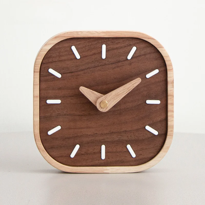 Handmade Black Walnut Solid Wood Clock Desktop Silent Table Clock Headrest Mini Watch Nordic Home Creative Decoration