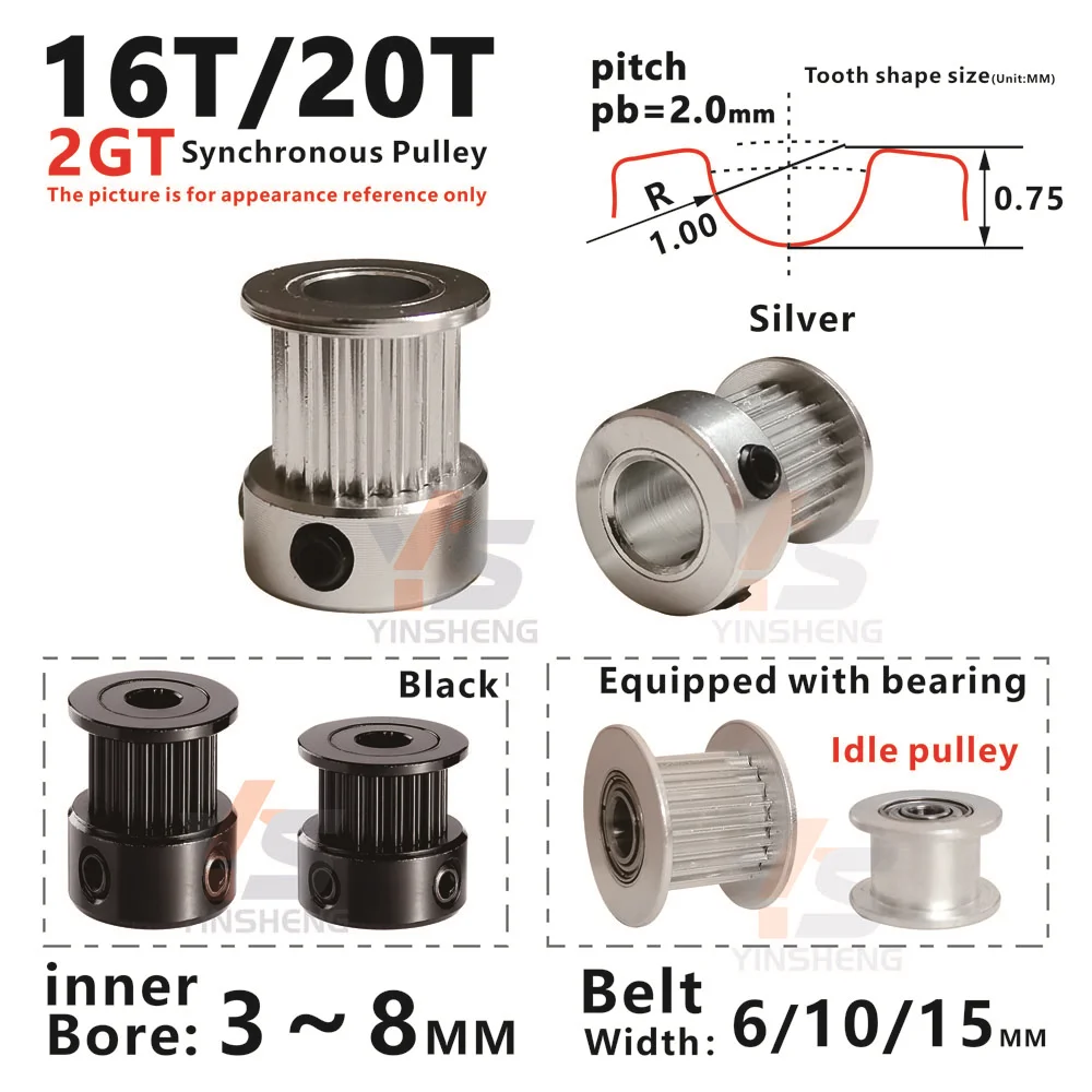 2GT K Type 16 20Teeth Synchronous Wheel G2M Idle Gear Bore 3 - 8 MM width 6 10 15MM Driving wheel 3D Printer Parts Timing Pulley