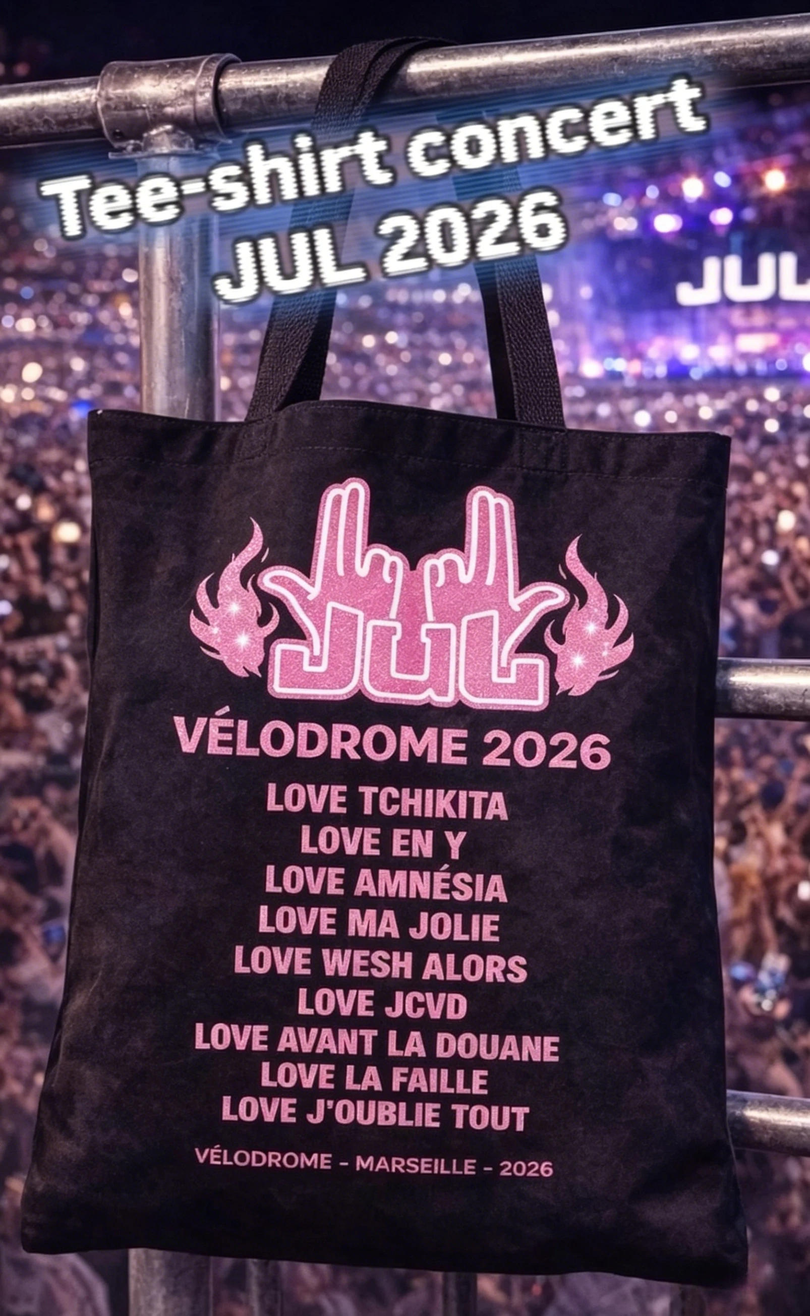 Bolsa de Mano para el Festival de Música 2026, Bolsa de Hombro de Lona con Estampado de Mano de Rockero con Brillantina Rosa, Bolsa de Compras Casual de Gran Capacidad para Mujer