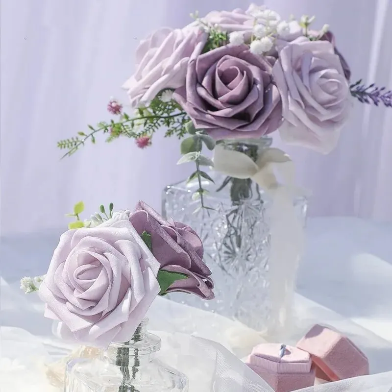 Fausses Fleurs Artificielles avec Tiges, Lavande, Verre Africain, Violet, Mousse, Bouquets de Mariage, Patients, DIY, 25 Pièces