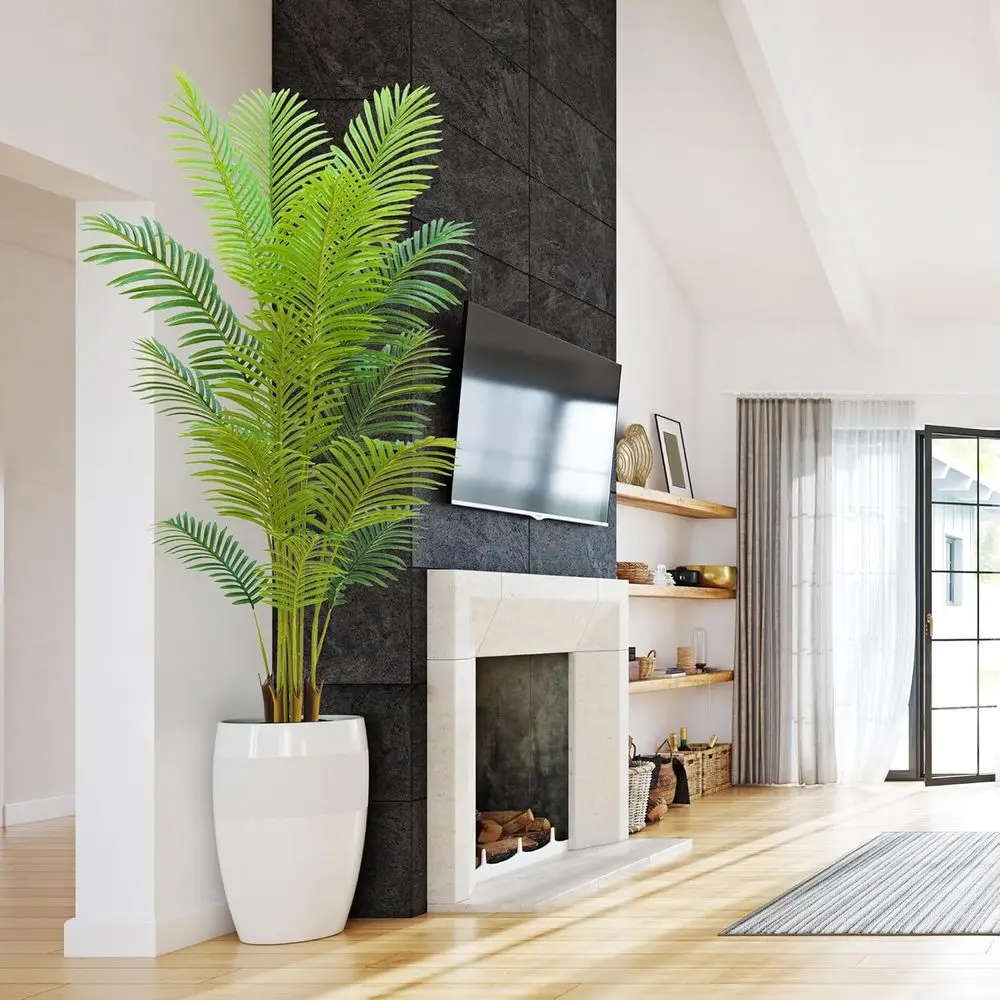 

6ft Tall Artificial Palm Tree with Lifelike Leaves, Adjustable Branches for Home and Office Decor