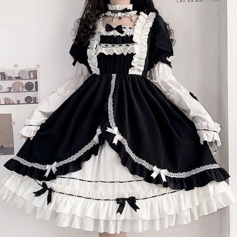 

Japanese Op Lolita Dress Women Detachable Sleeve Ruffle Lace Bow Fluffy Vintage Sweet Dress Party Performance Festivals Vestido