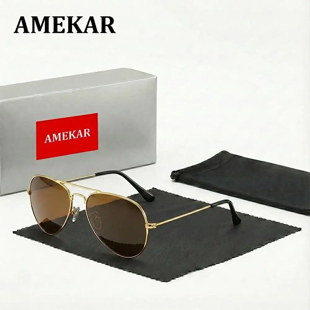 الكلاسيكية الرجعية الطيار النظارات الشمسية الرجال الفاخرة المعادن الأسود الطيران نظارات شمسية الذكور موضة القيادة عطلة ظلال UV400 المضادة للوهج